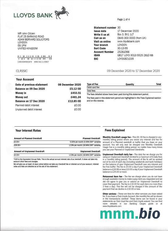 Wyciąg bankowy grupy LHV w Wielkiej Brytanii w formacie Word i PDF